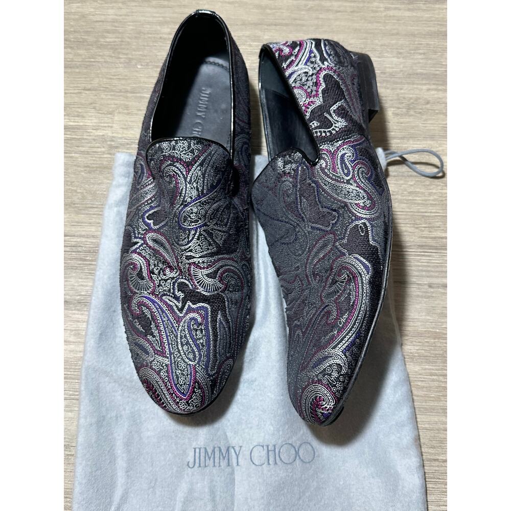 Jimmy Choo Men's Sloane Brocade purple black paisley slip on loafers size 46